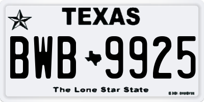 TX license plate BWB9925