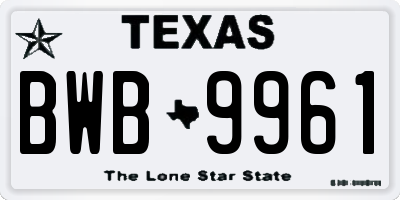 TX license plate BWB9961