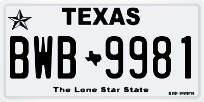 TX license plate BWB9981