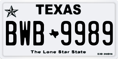 TX license plate BWB9989