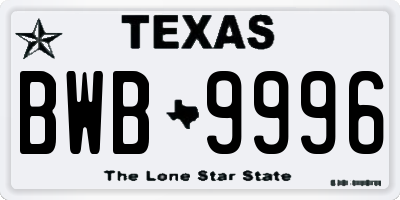 TX license plate BWB9996