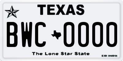 TX license plate BWC0000