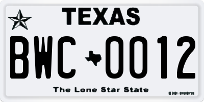 TX license plate BWC0012
