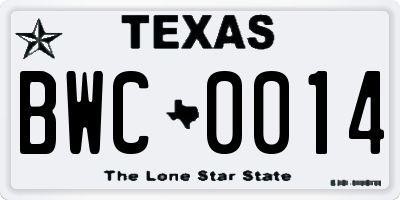 TX license plate BWC0014