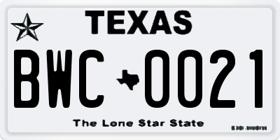 TX license plate BWC0021