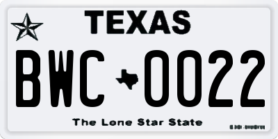TX license plate BWC0022