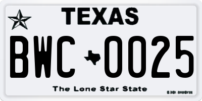 TX license plate BWC0025