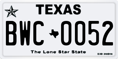 TX license plate BWC0052