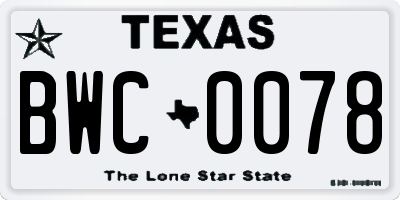 TX license plate BWC0078