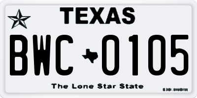 TX license plate BWC0105
