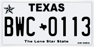 TX license plate BWC0113