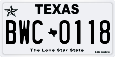 TX license plate BWC0118