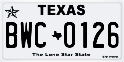 TX license plate BWC0126
