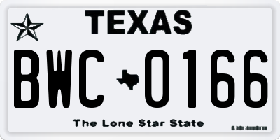 TX license plate BWC0166