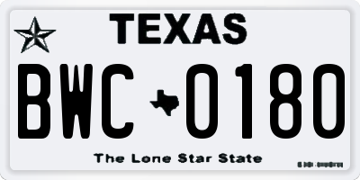 TX license plate BWC0180