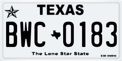 TX license plate BWC0183