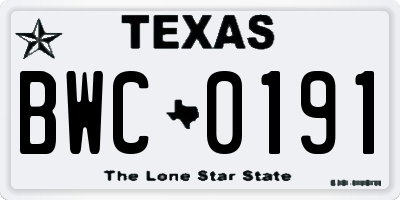 TX license plate BWC0191