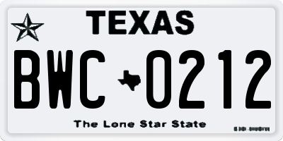 TX license plate BWC0212