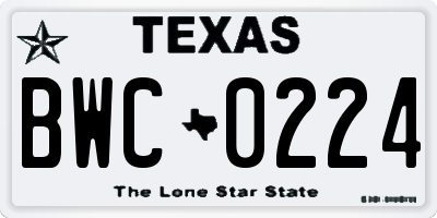 TX license plate BWC0224