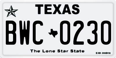 TX license plate BWC0230