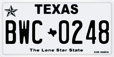 TX license plate BWC0248