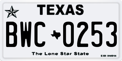 TX license plate BWC0253