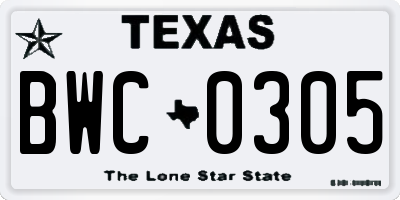 TX license plate BWC0305
