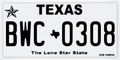 TX license plate BWC0308