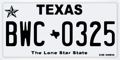 TX license plate BWC0325