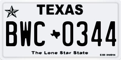 TX license plate BWC0344
