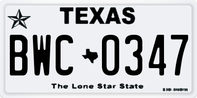 TX license plate BWC0347