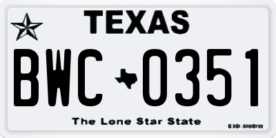 TX license plate BWC0351