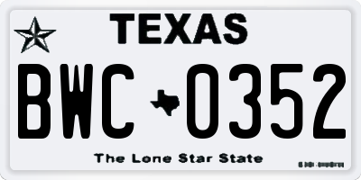 TX license plate BWC0352