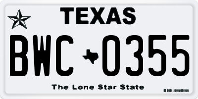 TX license plate BWC0355