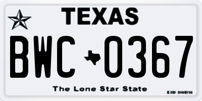 TX license plate BWC0367