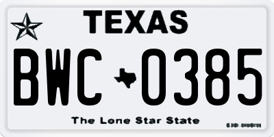 TX license plate BWC0385