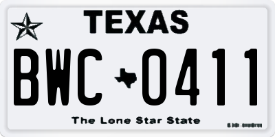 TX license plate BWC0411