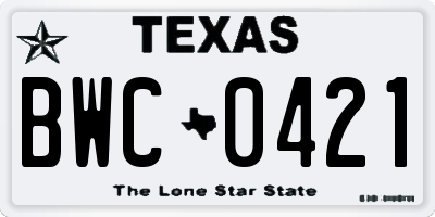 TX license plate BWC0421
