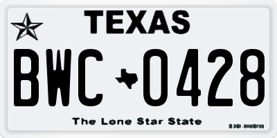 TX license plate BWC0428
