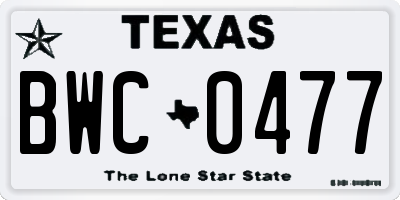 TX license plate BWC0477