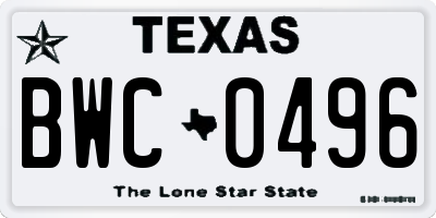 TX license plate BWC0496