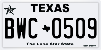 TX license plate BWC0509