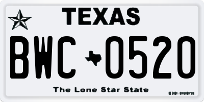 TX license plate BWC0520