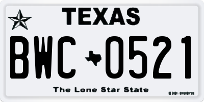 TX license plate BWC0521