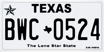 TX license plate BWC0524