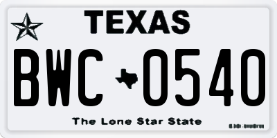 TX license plate BWC0540