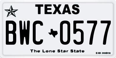 TX license plate BWC0577