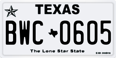 TX license plate BWC0605