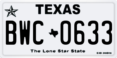 TX license plate BWC0633