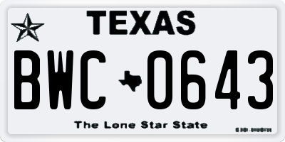 TX license plate BWC0643